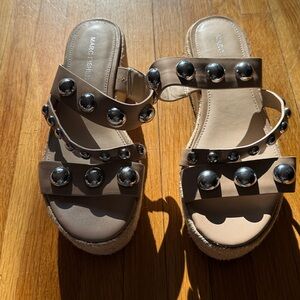 Marc Fisher Shoes Jalyn Natural Studded Flatform Espadrille Sandals - size 6 1/2